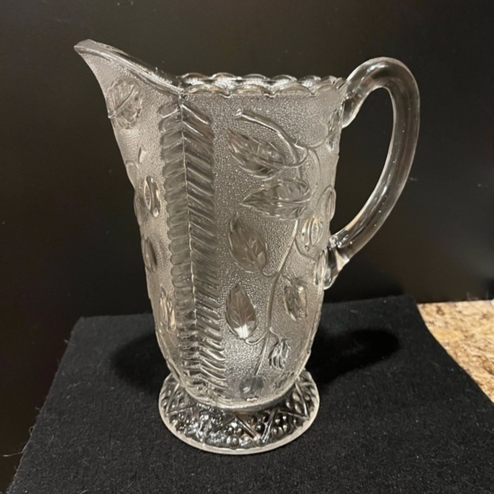 Vintage EAPG Stippled Cherry Glass Water Pitcher Early American Pressed Glass